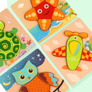 ZooPuzzle 3D Montessori™  Quebra-Cabeça Infantil de Madeira com Animais e Veículos para Coordenação e Aprendizado